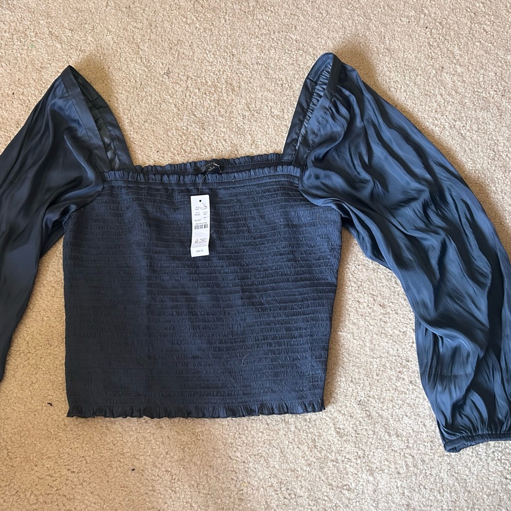 J. Crew Navy Blue Smocked Blouse
